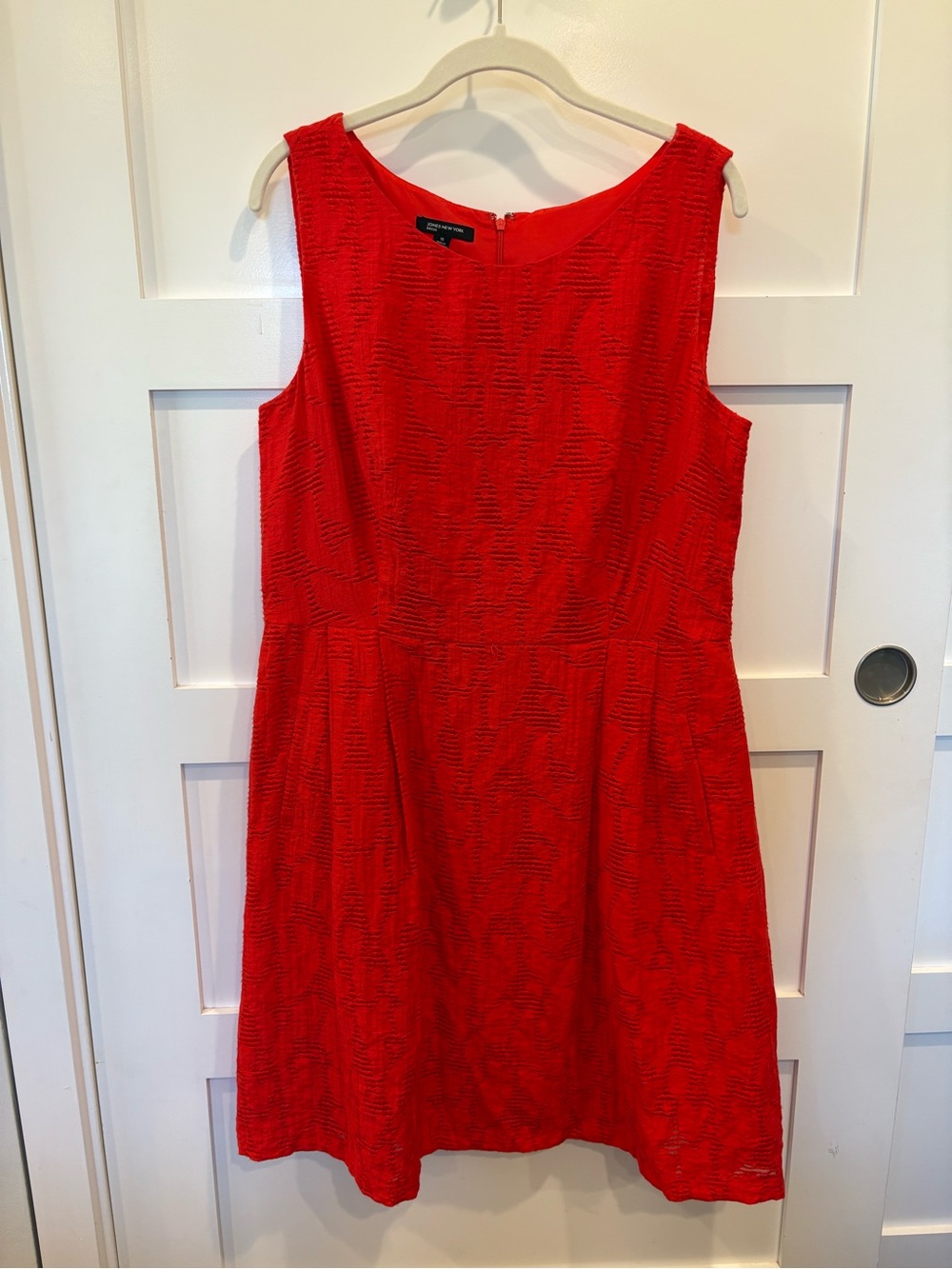 Jones New York Red Sleeveless Textured Fit & Flare Dress